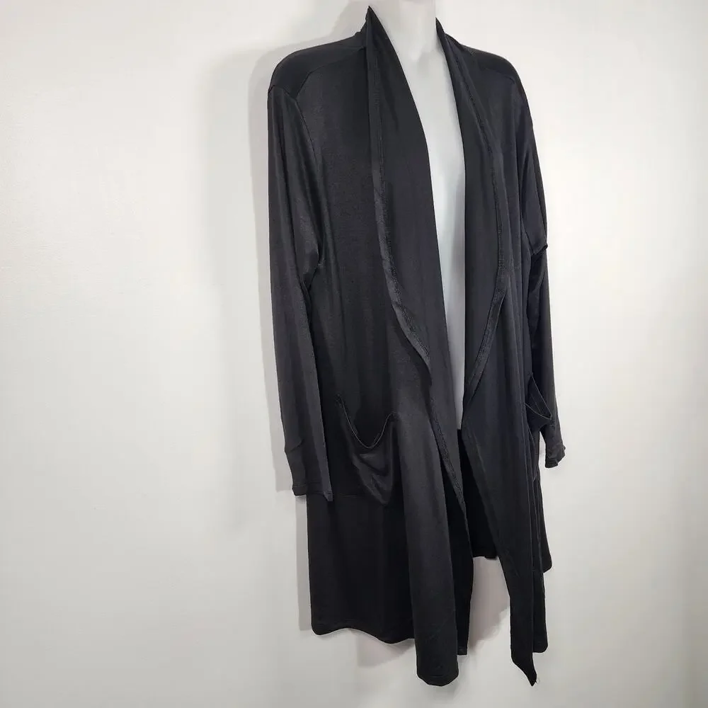 32 Degrees Heat Womens Long Open Cardigan Sweater L/XL Black Pockets Lightweight - Picture 4 of 9